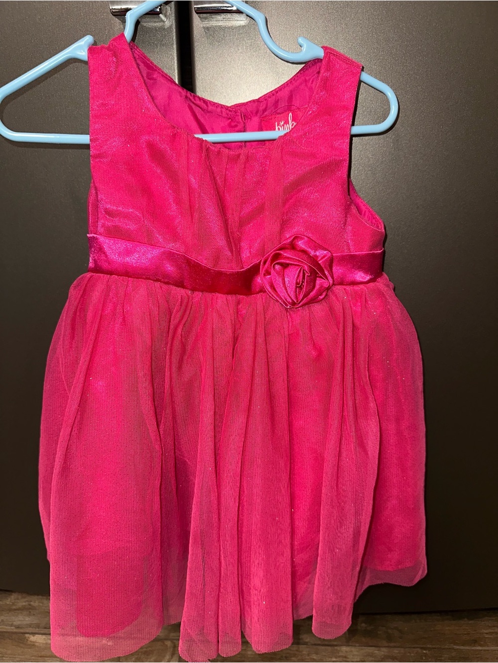 Pinky Hot Pink Tulle Flower Waist Party Dress